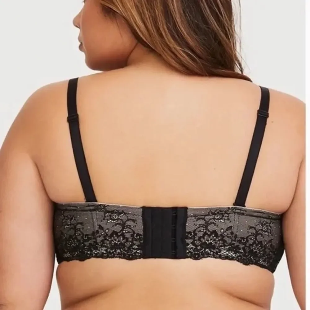 Torrid lace Balconette Lined Underwired Strapless Option Bra Black 46D‎